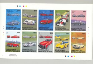 Grenada Grenadines #1018-1020 Automobiles 3v M/S of 10 Imperf Proofs