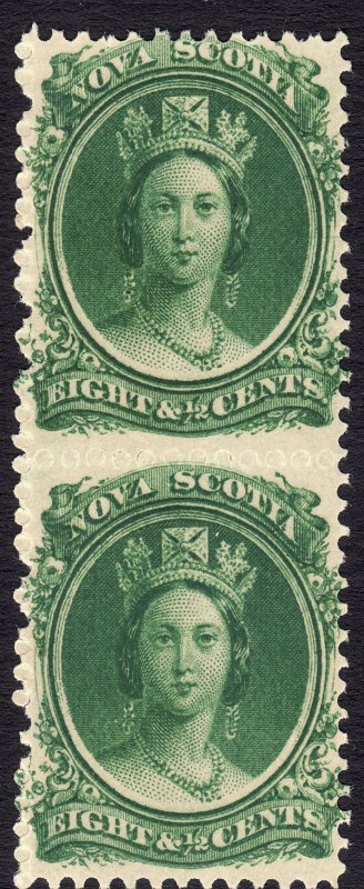 1860-3 Canada Nova Scotia Queen Victoria QV 8½¢ Vert Pair MNH Sc# 11 CV $40 #2