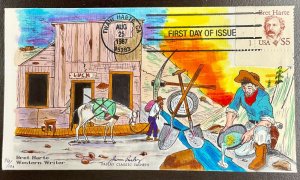 2196 Paslay Hand painted Cachet $5 Bret Harte FDC #86/100 1987 Plate # 1