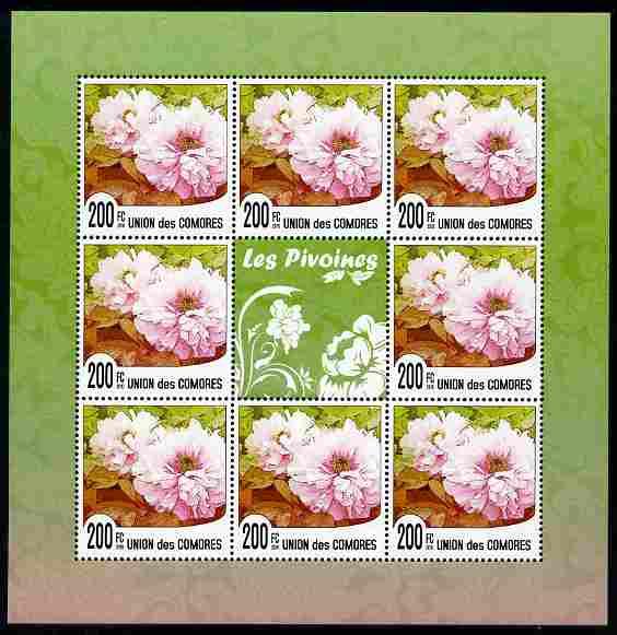 Comoro Islands 2009 Flowers of China - Peonies perf sheet...