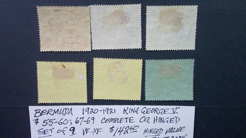 Bermuda 1920-21 King George V Scott# 55-60, 67-69  VF-XF OG Hinged complete