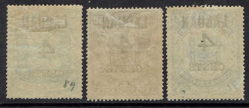 LABUAN 1899 4 CENTS OVERPRINTED ARMS 25C 50C AND $1 