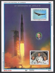 Bolivia 747 note 1,MNH.Mi Bl.183,MNH. Apollo 11 Moon landing,20th Ann.Condor.