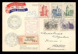 1951 Netherlands Scott #B224-28 Set of 5 Used on Postcard, Special Flight