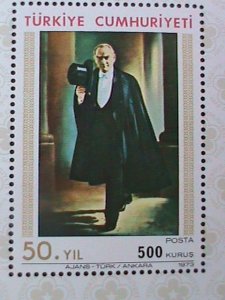 TURKEY -1973-SC#1959 ATATURK-50TH ANNIVERSARY REPUBLIC-TURKEY IMPERF-MNH S/S