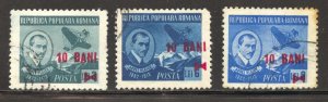 Romania Scott 842-44 Used H - 1952 Vlaicu Surcharges - SCV $3.30