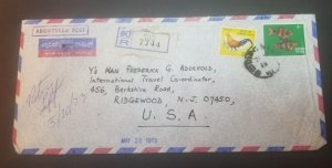 1973 Sri Lanka Ceylon Ridgewood New Jersey Registered Airmail Mail Cover z8956