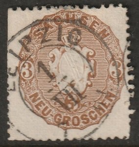 Saxony 1863 Sc 19a used Leipzig cancel bistre brown small thin/trimmed