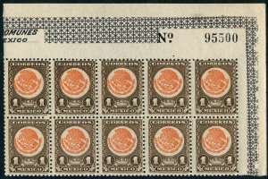 Mexico 800 WMK 272 block/10,MNH.Michel 852. Coat of Arms,1945.Eagle.