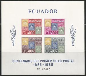 ECUADOR 742A, MNH, SOUVENIR SHEET, 4 STAMPS OF 1865, IMPERF, CENT OF ECUADORI...