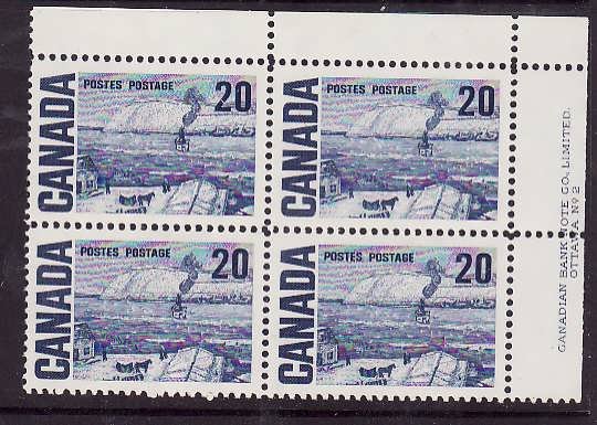 Canada-Sc#464-Unused NH 20c The Ferry Centennial-UR plate block #2-PVA gum-1972-