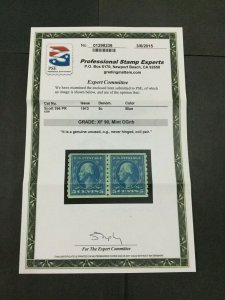 MOMEN: US STAMPS #396 COIL PAIR MINT OG NH PSE GRADED CERT XF-90 LOT #88194