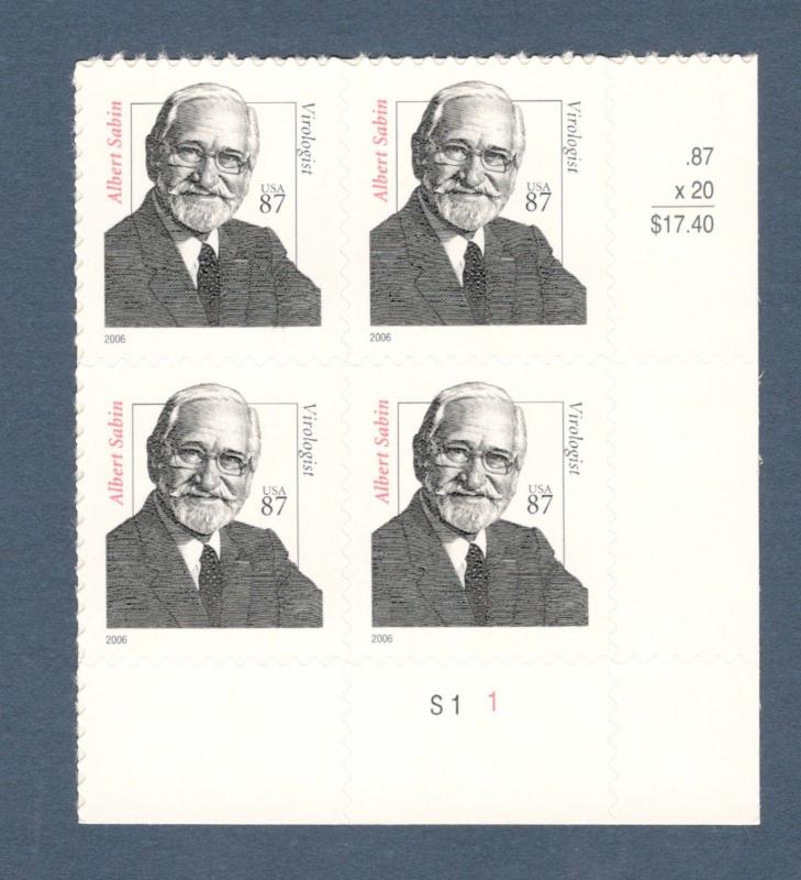 3435 Albert Sabin Plate Block Mint/nh (Free Shipping)