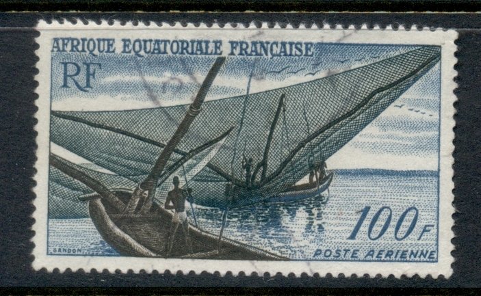 French Equatorial Africa 1955 Airmail 100f Local Fishing Boat FU