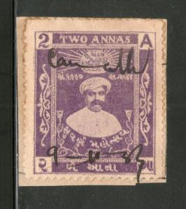 India Fiscal Gondal State 2As Purple Type 25 KM 252 Revenue Stamp Used # 4059...