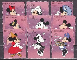 Gambia, Scott cat. 1910 a-f. Disney`s Minnie Mouse issue.