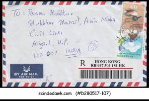 HONG KONG CHINA - REGISTERED AIR MAIL envelope to INDIA with Stamps