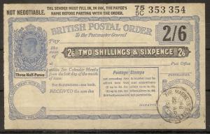 GB 1952 2/6d Postal Order - The Markets Leeds Cancel