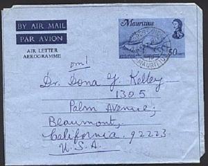 MAURITIUS 1970 50c airletter / aerogramme commercially used to USA.........93457 