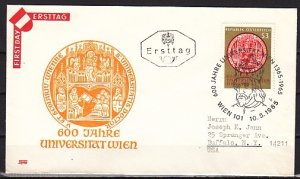 Austria, Scott cat. 743. University of Vienna issue. First day cover.