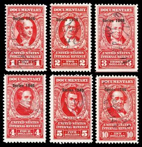 Scott R448-R453 $1.00-$10.00 1946 Dated Red Revenues Used Fine+ Cat $27.85