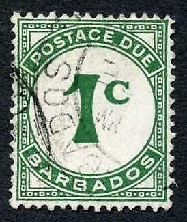 Barbados SGD4 1c green (ord paper) Key Stamp Fine used Cat 45 pounds