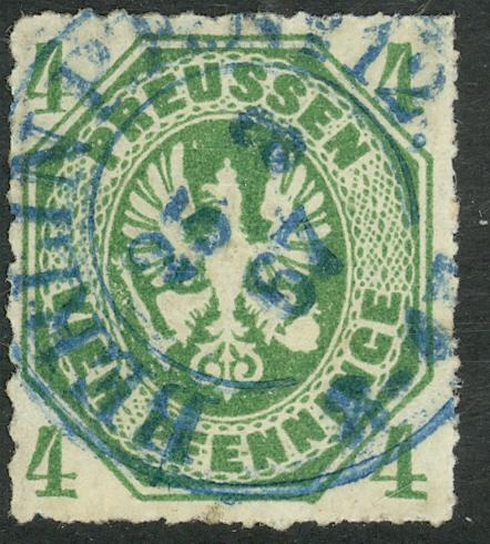 GERMAN STATES / PRUSSIA 1861-67 4pf ARMS Sc 15 w BLUE BERLIN POSTMARK