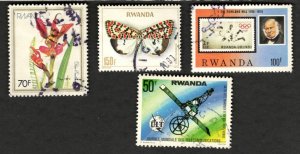 Rwanda Sc #816 912 942 1089 Butterfly Satellite Soccer.  4 Used postage stamps