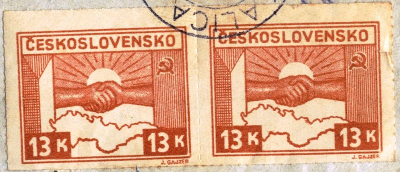 CZECHOSLOVAKIA - #313 - USED PAIR ON PAPER - 1945 - CZECH521NS18