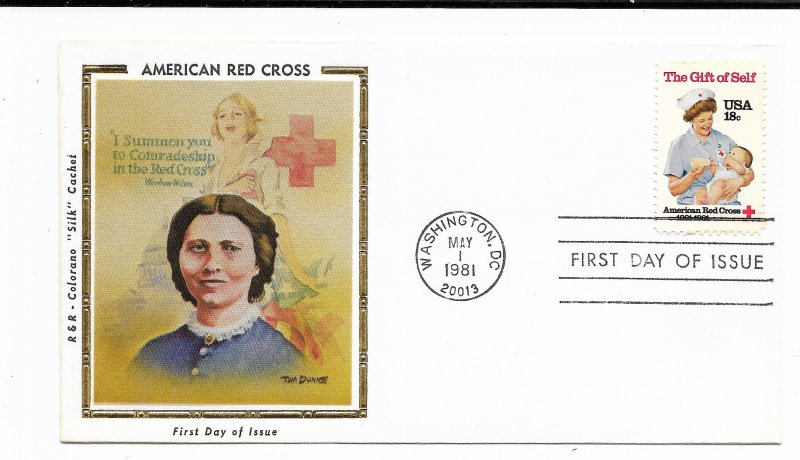 US 1910 18c American Red Cross on FDC Colorano Silk Cachet Variety ECV $17.50