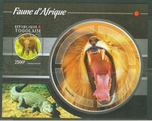 TOGO 2015  FAUNA OF AFRICA ELEPHANT, LION  & CROCODILE S/S MINT NEVER HINGED