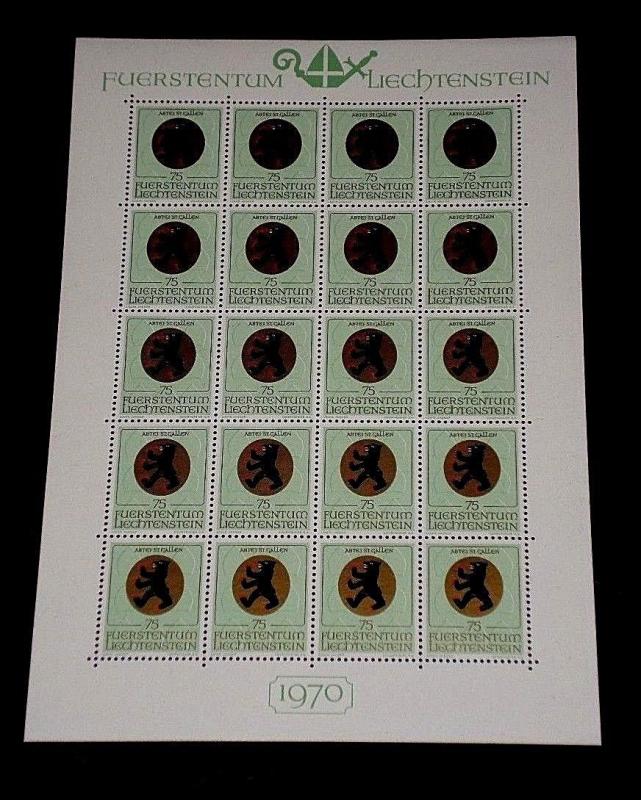 1970, LIECHTENSTEIN, COAT OF ARMS ISSUE, 0.75, SHEET/20 , MNH, NICE! LQQK!