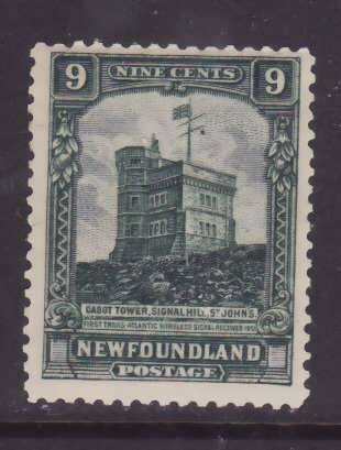 Newfoundland-Sc#152- id21-unused og hinged 9c myrtle green Cabot Tower-1928-