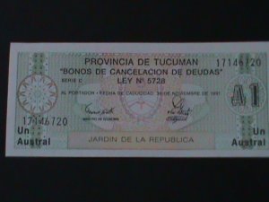 ARGENTINA-1991 $1 AUSTRAL-CANCELATION DEBTS NOTE-UN-CIRCULATED-VF-