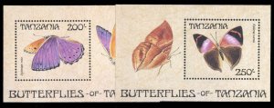 Tanzania #454-455 Cat$16, 1988 Butterflies, set of two souvenir sheets, never...