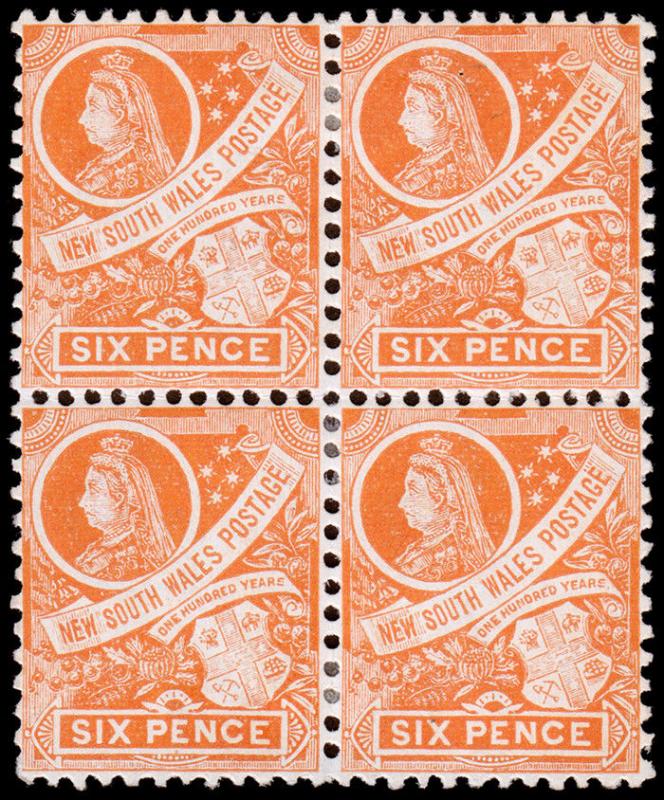 New South Wales Scott 114 Block of 4 (1905) Mint H F-VF, CV $116.00 M