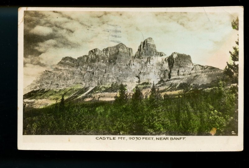 ? 1936 to USA Castle mountain near Banff, used post card Canada