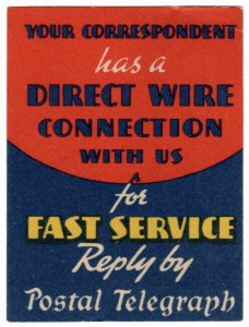 (I.B) US Telegraphs : Postal Telegraph Label (Direct Wire)