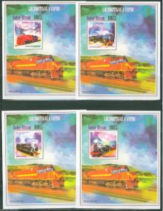 GUINEA BISSAU  NEW ISSUE STEAM TRAINS SET OF FOUR  IMPERFORATED DELUXE S/S MINT