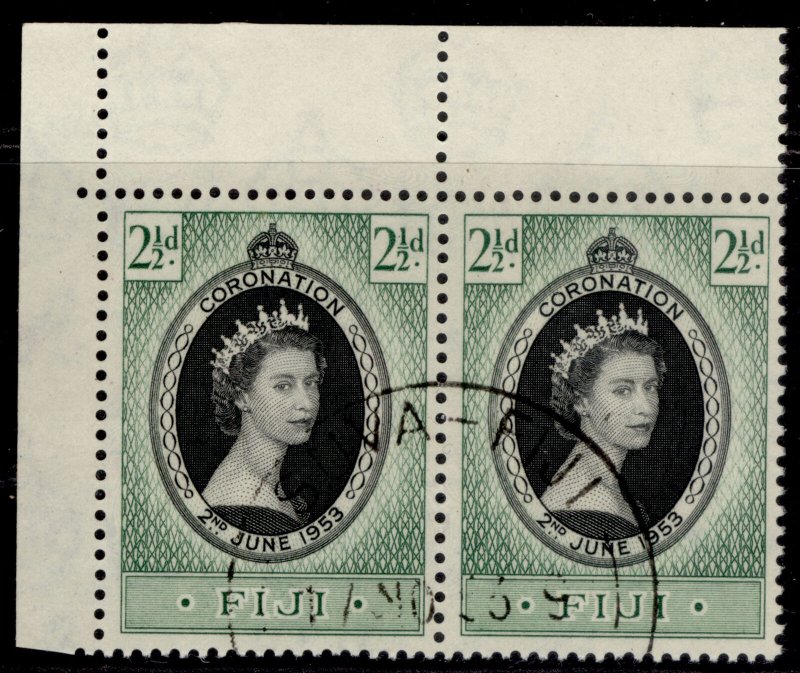 FIJI QEII SG278, 1953 CORONATION, FINE USED. PAIR CDS 