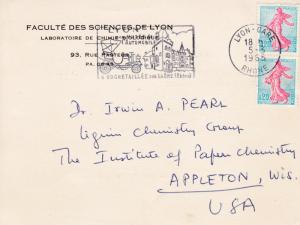 France 1965  Card Lyon to USA. Nice Illustrated Auto Cancel VF condition