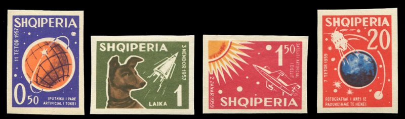 Albania #621-624 Cat$65, 1962 Russian Space Exploration, imperf. set of four,...