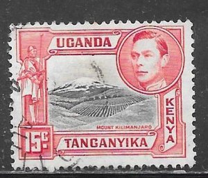 Kenya Uganda Tanganyika 72: 15c George VI and Mount Kilimanjaro, used, F-VF