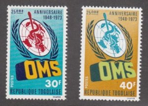 Togo # 831-832, WHO 25th Anniversary, Mint NH, 1/2 Cat.