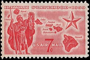 U.S. Scott # C55  1959 7c dl scar  Warrior & Map of Hawaii  mint-nh- vf