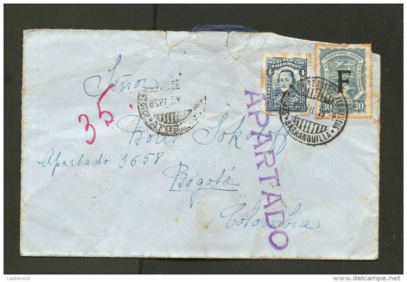 O) 1928 SANTANDER, SCADTA 30 CENTAVOS, CONSULAR F, TO BOGOTA, COVER VF, 