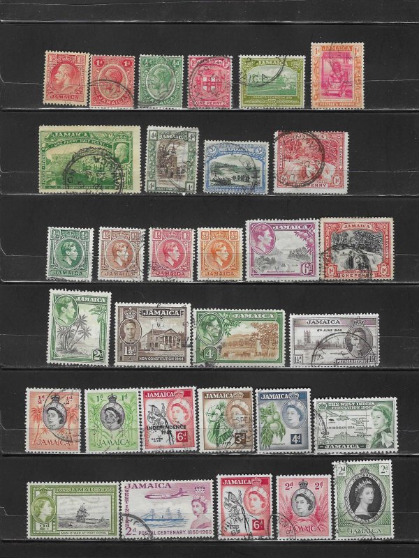 Jamaica Collection of 31 Different Old Used Off Paper Stamps