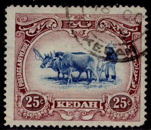 MALAYSIA - Kedah GV SG33, 25c blue & purple, FINE USED. TYPE I