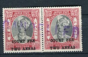 INDIA JAIPUR; 1930s-40s early Surcharged Revenue issue fine USED PAIR