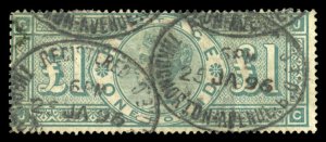 British Commonwealth - Great Britain #124a Cat$2,300, 1891 £1 green, lettere...